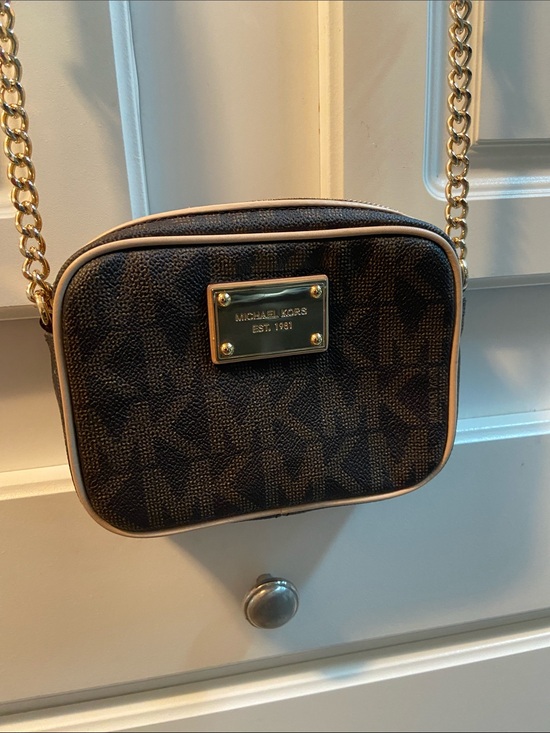Michael Kors Handbags - Michael Kors Dark Brown Logo Crossbody with Gold Chain Strap